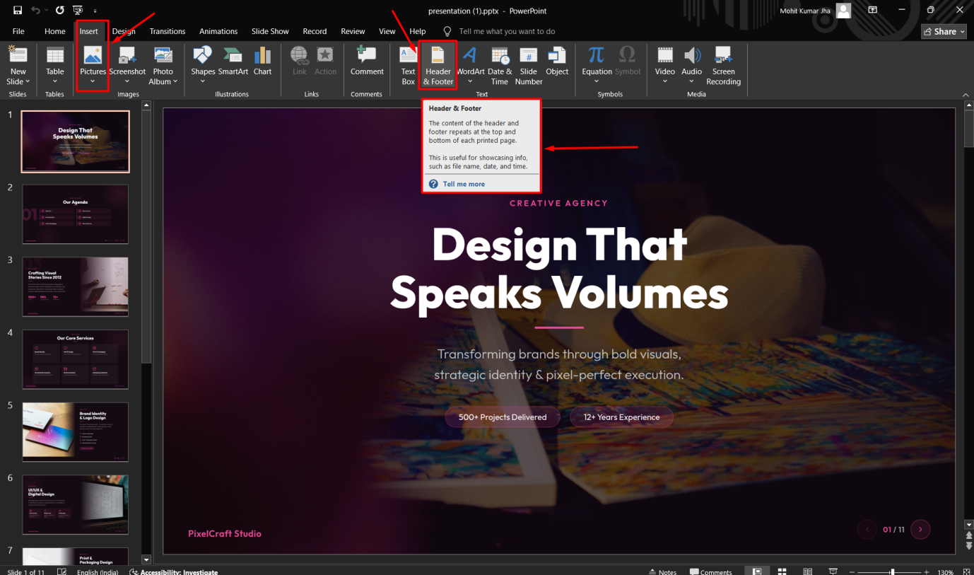 header and footer