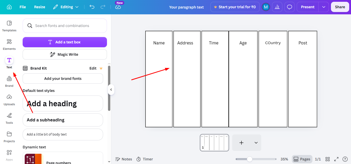 customize table
