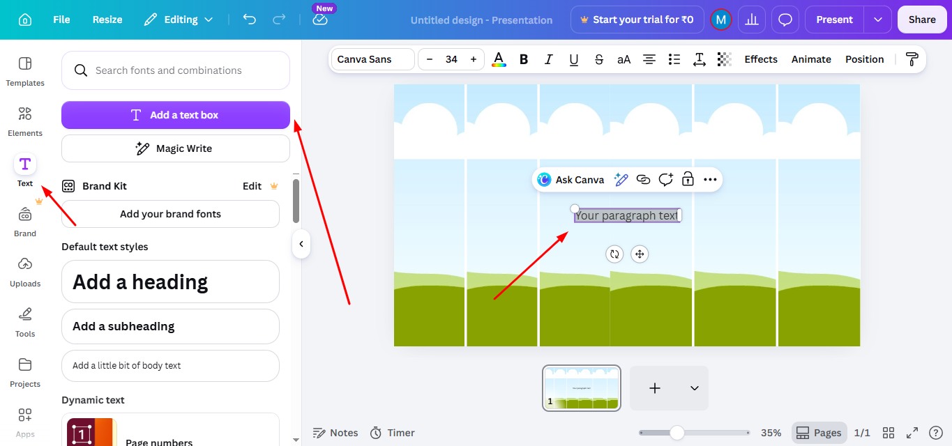 add text box to insert table in canva