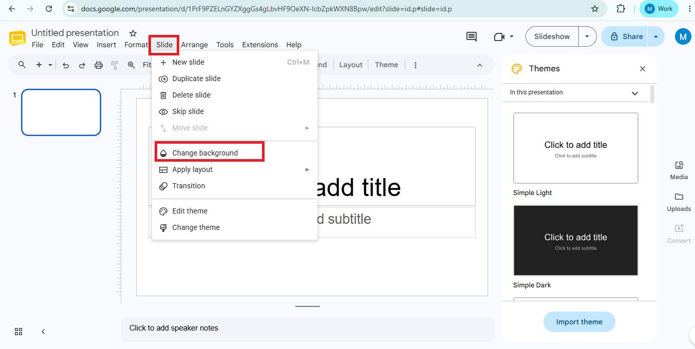 select slides and change background
