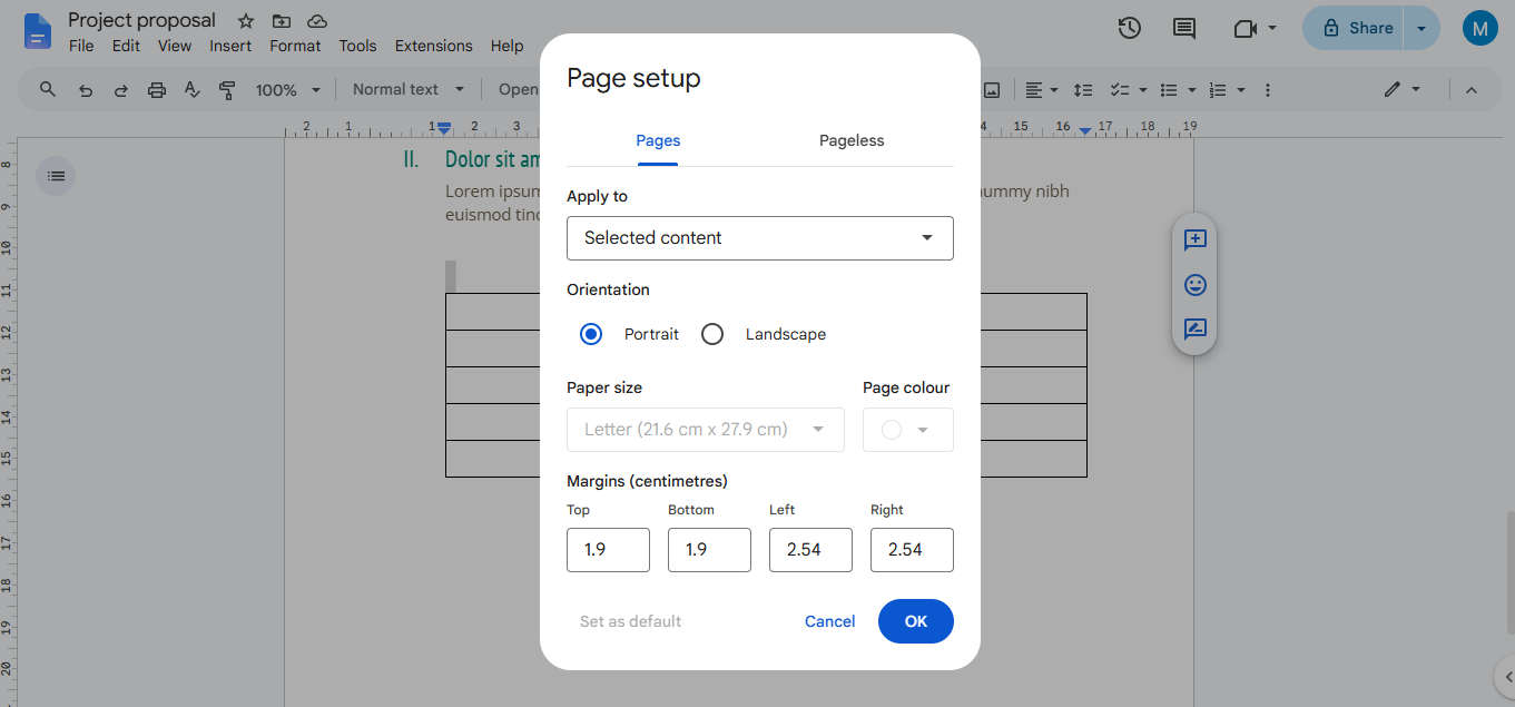page setup 2