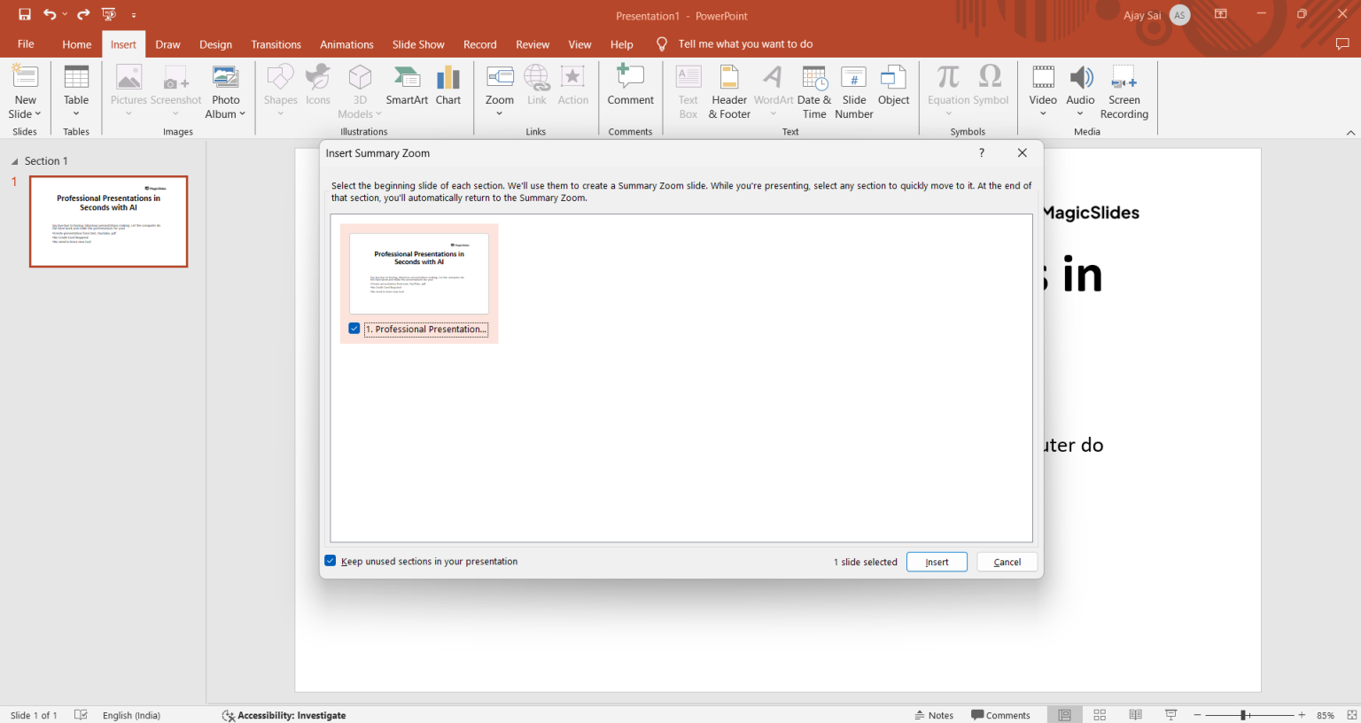 Powerpoint Add Section How to add a summary section in Powerpoint - MagicSlides App