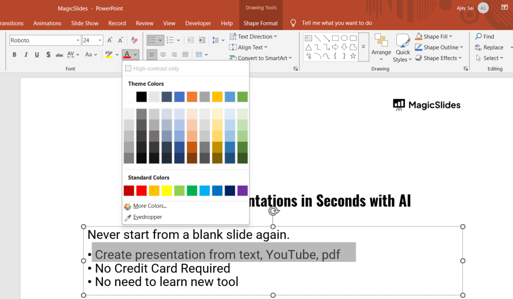 How do I make Text the Same in PowerPoint - MagicSlides App