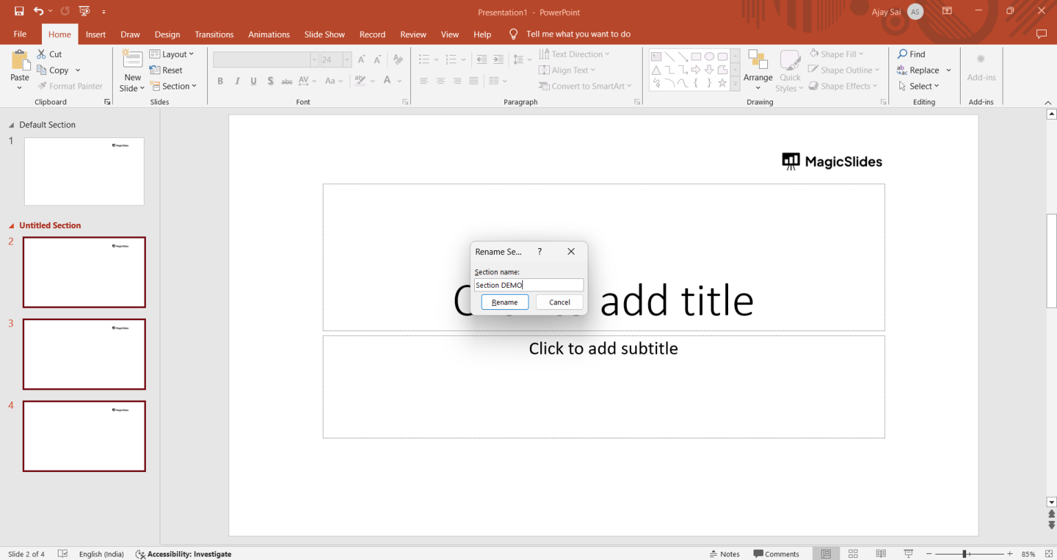 Powerpoint Add Section How to add sections in Powerpoint - MagicSlides App