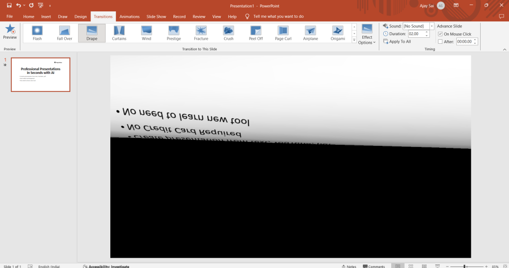 Drape App How to apply Drape transition in PowerPoint - MagicSlides App