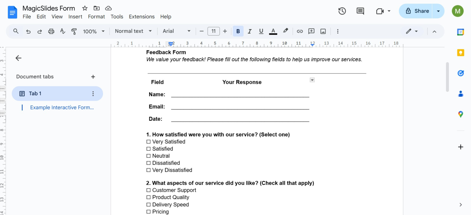 How to Build Interactive Forms Directly in Google Docs - MagicSlides App