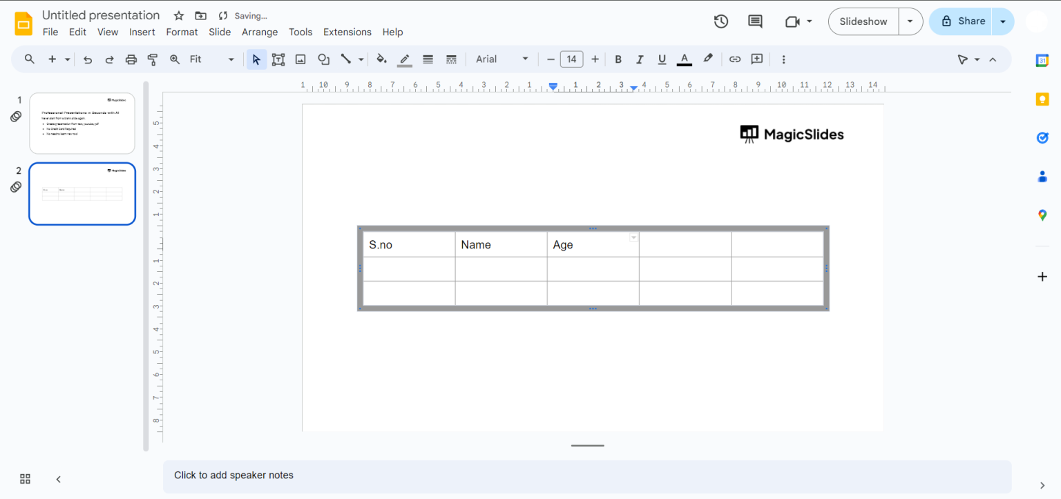 How to make a table in google slides - MagicSlides App