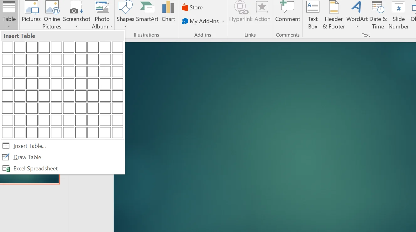 add table in powerpoint
