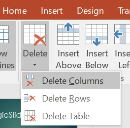 delete column in ppt